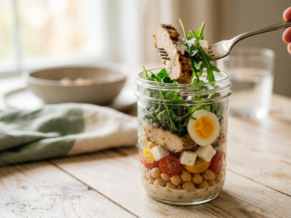 Salada proteica no pote
